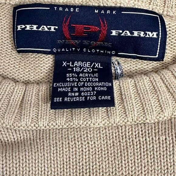 Vintage Men's Phat Farm Logo Sweater Size XL-Y2K 90's hip hop Streetwear Beige - Picture 6 of 13